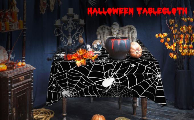 De vinyl van de het Banketgebeurtenis & Partij van Kerstmis Gelukkige Halloween de Tafelkledenlijst van Ployester van de Leveringsdecoratie behandelt picknicks 0