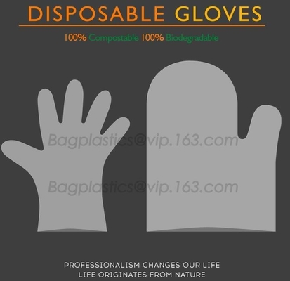 In het groot beschikbare handschoenen, plastic handschoenen, biologisch afbreekbare handschoenen, composteerbare handschoenen, biohandschoenen, maïszetmeelhandschoenen