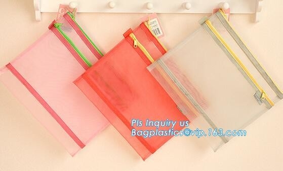 Pvc-van het het documentnetwerk van de tussenlaagritssluiting de zak, van Mesh Zipper Bag For Office &amp; van de School Dossierdocument A4, het documentzak van het Ritssluitingsnetwerk