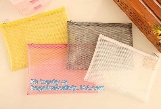 Pvc-van het het documentnetwerk van de tussenlaagritssluiting de zak, van Mesh Zipper Bag For Office &amp; van de School Dossierdocument A4, het documentzak van het Ritssluitingsnetwerk