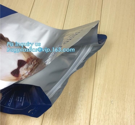 zak van het de bodemvoedsel voor huisdieren van de schuifritssluiting de vlakke, zak van de de vierlingverbinding van 5kg de grote, plastic hondevoer verpakking, schuifk groot huisdier