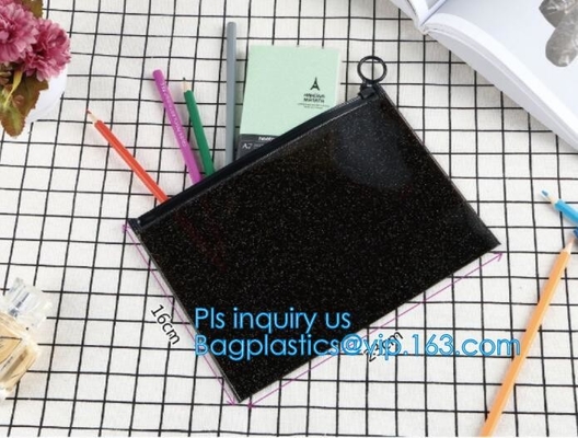 zwarte de ritssluitingszak van de schuifritssluiting, de nylon de reistoiletry van de ritssluitingszak kosmetische zak van make-uppvc, ritssluiting en schuifoem of