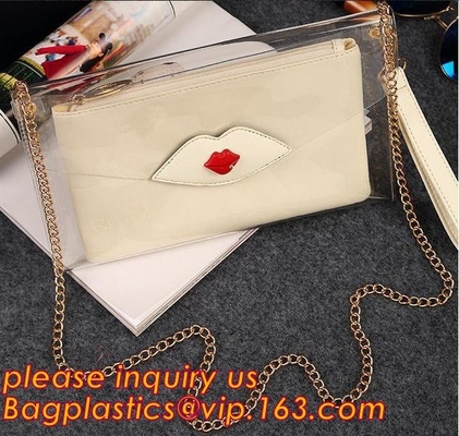 De Handtas van pvc van de knoopsluiting voor Zak van de de Koker Kosmetische Make-up van de Vrouwenhandtas de Onverwachte, pvc van de de Kettingskoppeling van het Schooltas Gouden Handvat