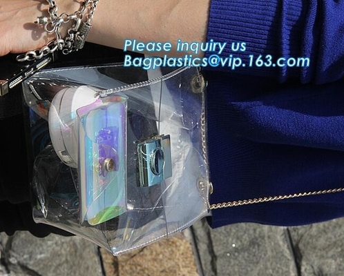 de kettingshandtas van schouder duidelijke pvc voor beurzenhandtassen, Metaal Transparante pvc-de Schouderzakken van Strandhandtassen, Kettingscros