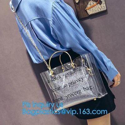 Nieuwe van de de Schoudertotalisator van Ontwerp Elegante Transparante Handtassen het Strandzakken van pvc voor vrouwen, pvc Tote Bag Shoulder Handbag Transparen
