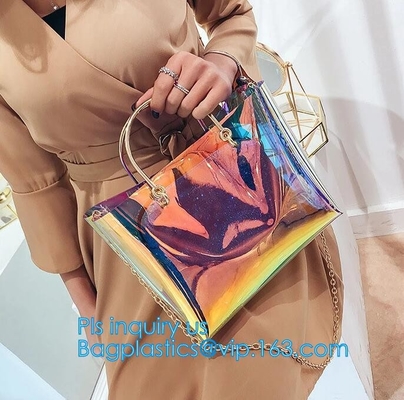 Nieuwe van de de Schoudertotalisator van Ontwerp Elegante Transparante Handtassen het Strandzakken van pvc voor vrouwen, pvc Tote Bag Shoulder Handbag Transparen