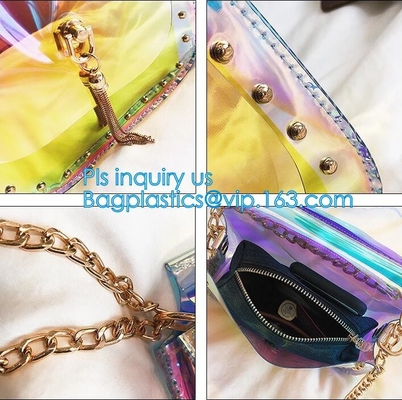 De gepersonaliseerde van de de Regenboogkleur van Vrouwen van de de Schouderhandtas Duidelijke het Strandzak van pvc, de manierdames van China van de Handtasfabrikant ontruimt