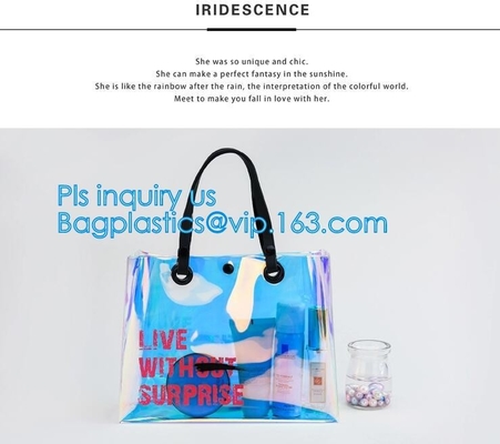 De maniervrouwen ontruimen pvc het Vinylstrand Tote Bags Handbag With Handle, de zak van de handtastotalisator met binnen drawstring zak, ZAK DRAAGT