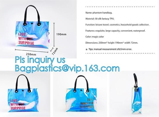 De maniervrouwen ontruimen pvc het Vinylstrand Tote Bags Handbag With Handle, de zak van de handtastotalisator met binnen drawstring zak, ZAK DRAAGT