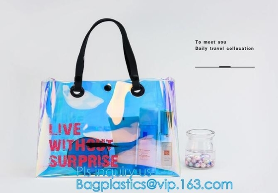 De maniervrouwen ontruimen pvc het Vinylstrand Tote Bags Handbag With Handle, de zak van de handtastotalisator met binnen drawstring zak, ZAK DRAAGT