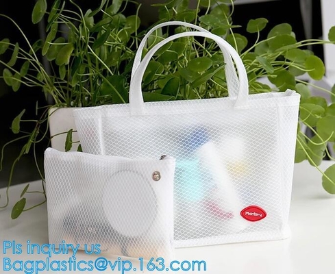 Het Geval van vrouwenmesh shoulder bag handbag travel Tote Beach Toiletry Storage Bag, de Opslaghandtas Mesh Tote Hand van het Reisstrand