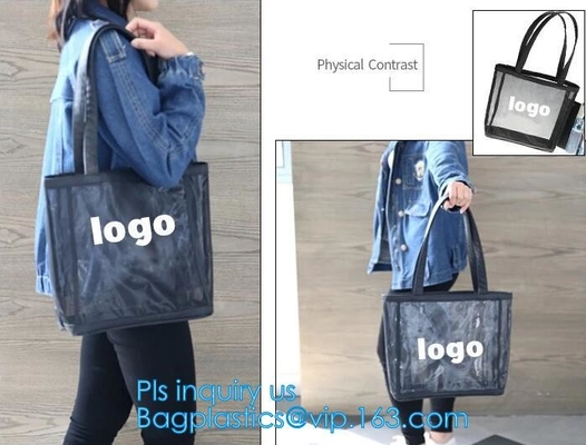 De modieuze Strandzak Openluchttote bag black mesh handbags, de Aangepaste zak van het vrouwenstrand, het strand van het damesnetwerk doet handtas in zakken