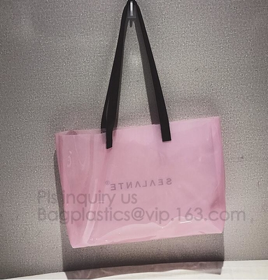 Semi-duidelijke Tote Bags Stripe-de Schouderzak van pvc met Zak, van de de Handtasschouder van pvc Pu de In Zak van het de Zakstrand, pvc-schouderzak