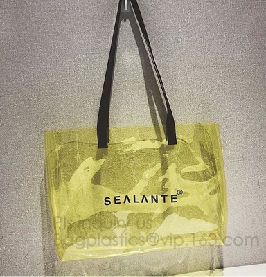 Semi-duidelijke Tote Bags Stripe-de Schouderzak van pvc met Zak, van de de Handtasschouder van pvc Pu de In Zak van het de Zakstrand, pvc-schouderzak