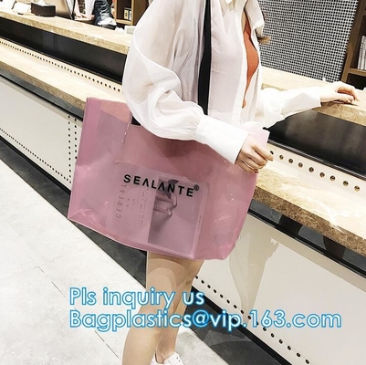 Semi-duidelijke Tote Bags Stripe-de Schouderzak van pvc met Zak, van de de Handtasschouder van pvc Pu de In Zak van het de Zakstrand, pvc-schouderzak