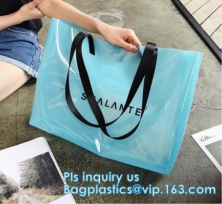 De plastic Waterdichte Strandzak, de schooltashandtas met een beurs voor vrouwen, de Zakken en de Ritssluiting zien door pvc Tote Bag, dragen