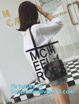Pvc doet duidelijke dame kosmetische zak, transparante waterdichte goedkope het strandzakken van pvc, het Toevallige Canvas Tote Bags Shoulder van Vrouwen in zakken