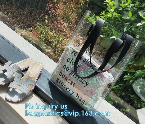 Pvc Tote Shopping Bag, de zak van weerspiegelende pvc-het winkelen vrouwen, shinny het winkelen van pvc harrods zak van de douane Transparant Gift, pac