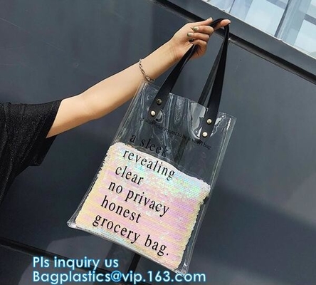 Pvc Tote Shopping Bag, de zak van weerspiegelende pvc-het winkelen vrouwen, shinny het winkelen van pvc harrods zak van de douane Transparant Gift, pac