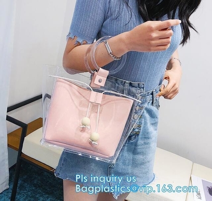 De transparante het winkelen van pvc zak, Ritssluitingspvc Vinyltote shopping bag, pvc-het winkelen opnieuw te gebruiken totalisatorzakken met draagt handvat, zak