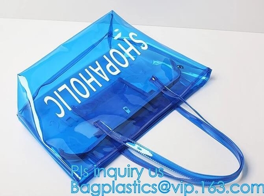 het handvat colorfull doet pvc-ritssluitingszak, de Lijnhandvat van Douanepvc Beeld Gedrukte Plastic het Winkelen Zak, pvc-handvat plastic zakken in zakken