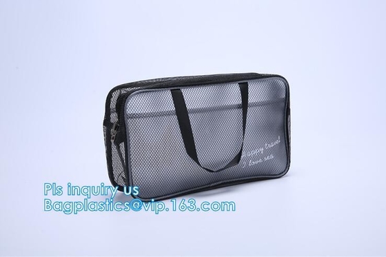 multifunctionele wasbare draagbare in te ademen 3 PCs-de reis kosmetische zak van het polyesternetwerk, Mesh Zipper Black Makeup Pouch Cosm