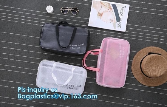multifunctionele wasbare draagbare in te ademen 3 PCs-de reis kosmetische zak van het polyesternetwerk, Mesh Zipper Black Makeup Pouch Cosm