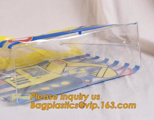 Het winkelen van pvc de plastic zakken van het zak transparante handvat, Waterdicht gerecycleerd handvat het winkelen vierkant bodem transparant pvc plast
