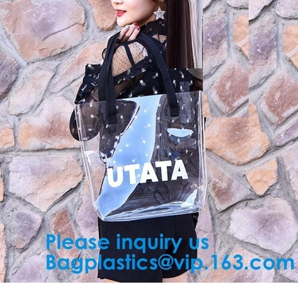 Vinylpvc-het Winkelen Zak, de Handtasdouane Logo Handle Shopping Bag van Schoudertote bag clear waterproof beach
