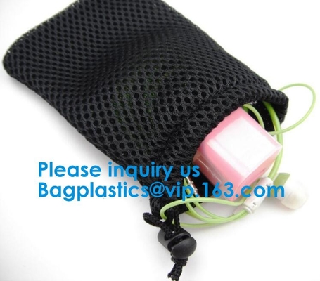 Bevorderings Kleine Polyester Mesh Drawstring Bag Customs Size en Embleemdruk om Bodem Drawstring Mesh Bag For Sport,