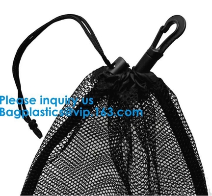Bevorderings Kleine Polyester Mesh Drawstring Bag Customs Size en Embleemdruk om Bodem Drawstring Mesh Bag For Sport,