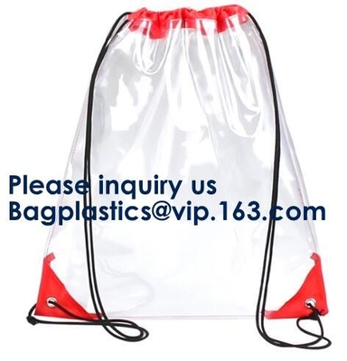 De Zakrugzak van pvc Drawstring met Stevige van de Bodem Promotiedouane 210D Transparante Duidelijke Drawstring de Rugzakzakken van pvc