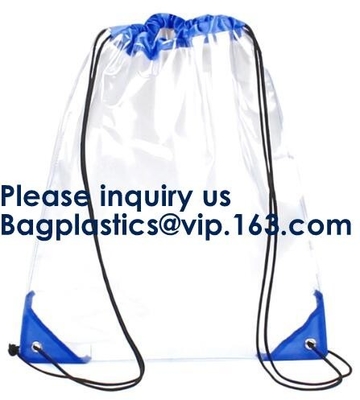 De Zakrugzak van pvc Drawstring met Stevige van de Bodem Promotiedouane 210D Transparante Duidelijke Drawstring de Rugzakzakken van pvc