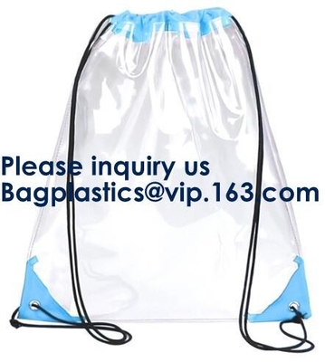 De Zakrugzak van pvc Drawstring met Stevige van de Bodem Promotiedouane 210D Transparante Duidelijke Drawstring de Rugzakzakken van pvc