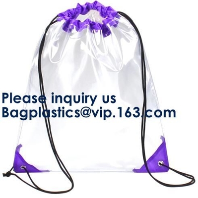De Zakrugzak van pvc Drawstring met Stevige van de Bodem Promotiedouane 210D Transparante Duidelijke Drawstring de Rugzakzakken van pvc