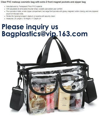 Duidelijke pvc-Make-up Kosmetische Zak met Extra 2 Front Magnet Pockets And Zipper Zak, Kosmetische Draagbare Toiletry Make-upzak
