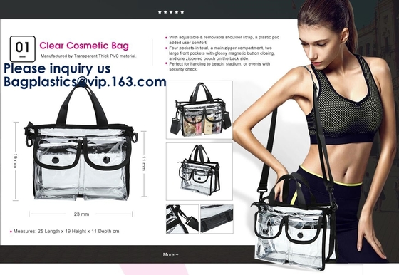 Duidelijke pvc-Make-up Kosmetische Zak met Extra 2 Front Magnet Pockets And Zipper Zak, Kosmetische Draagbare Toiletry Make-upzak
