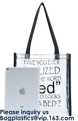 Duidelijk pvc Tote Bag With Nylon Handles en Stoffenversiering, Duidelijke kosmetische de ritssluitingszak van pvc met witte versiering, Bagease, Bagplastic