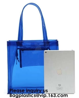 Van de Zaktote with inner pocket and van pvc van de strandzak Duidelijke de Ritssluitingssluiting, pvc-Zakstrand Tote With Black Handles, Bagease