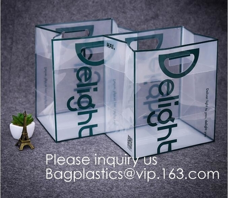 Van de Merknaamlogo printing clear transparent van het douaneontwerp pvc Plastic Winkelend Carry Bag met Handvatbagease, bagplastics