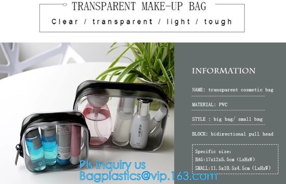 Toiletry van de bevorderings omhoog maakt de opnieuw te gebruiken duidelijke gedrukte transparante snellende opslag kosmetische de make-upzak van pvc voor reis, behandelt