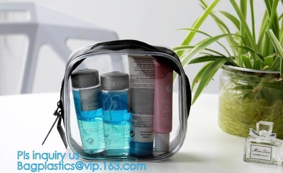 Toiletry van de bevorderings omhoog maakt de opnieuw te gebruiken duidelijke gedrukte transparante snellende opslag kosmetische de make-upzak van pvc voor reis, behandelt