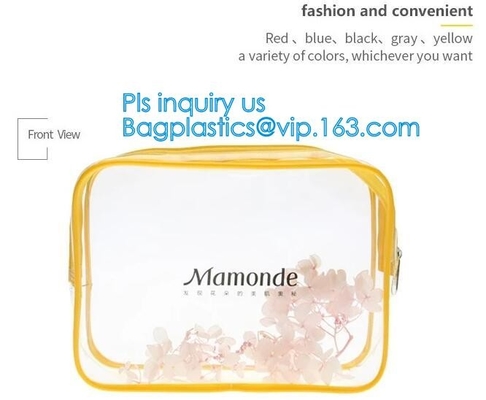 In transparante pvc-make-upzak met nylon handvat, van de de reis kosmetische make-up van pvc hangende de ritssluitingszak, organi van de reismake-up