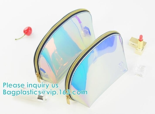 Het holografische hologram die van de douanelaser pvc-kosmetische de make-upzak van zakpvc, Metaal Zilveren Iriserende Holografisch van Vrouwen naaien