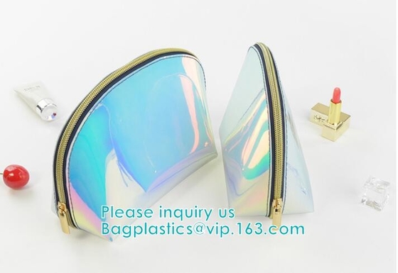 Het holografische hologram die van de douanelaser pvc-kosmetische de make-upzak van zakpvc, Metaal Zilveren Iriserende Holografisch van Vrouwen naaien