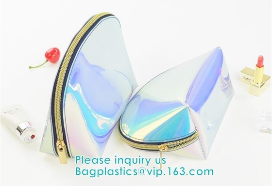 Het holografische hologram die van de douanelaser pvc-kosmetische de make-upzak van zakpvc, Metaal Zilveren Iriserende Holografisch van Vrouwen naaien