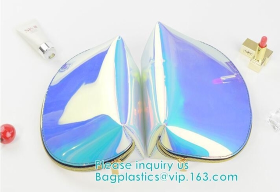 Het holografische hologram die van de douanelaser pvc-kosmetische de make-upzak van zakpvc, Metaal Zilveren Iriserende Holografisch van Vrouwen naaien