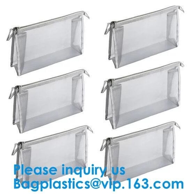 Reistoiletry het Leerversiering van PouchCustom Kleine Draagbare Witte Mesh Zipper Cosmetic Bag With/van Dameseco Make-uphandtas