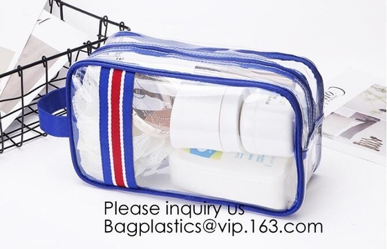 Modern Draagbaar Transparant pvc van de Manierreis paste Logo Cosmetic Pouch, de Kosmetische Zak van pvc met rode Ritssluiting aan