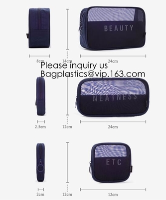 Mannen en Vrouwen de Zakken van Mesh Cosmetic Pouch Set Toiletry zien door de Organisator van de Reismake-up, nylon van de netwerk het kosmetische zak cosmet